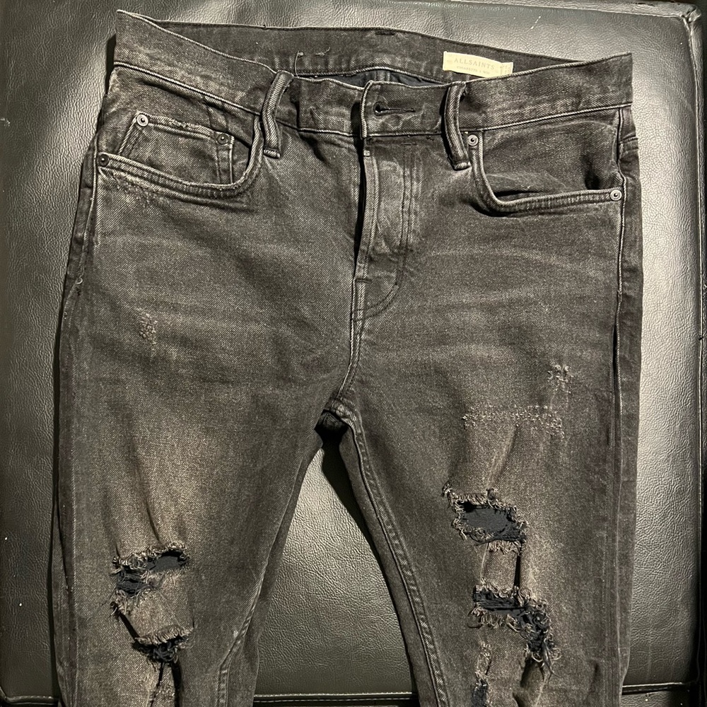 All Saints cigarettes black ripped jeans